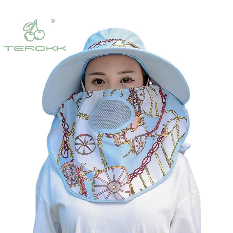 Sombrero de recogida de té para mujer, chal de protección facial y de cuello, protección solar UV, malla transpirable