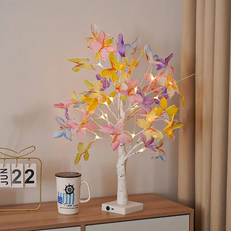 24 LED Butterfly Tree Cherry Maple Birch Tabletop Bonsai Tree Night Light Christmas Tree Lamp Room Decorative Fairy Nightlights