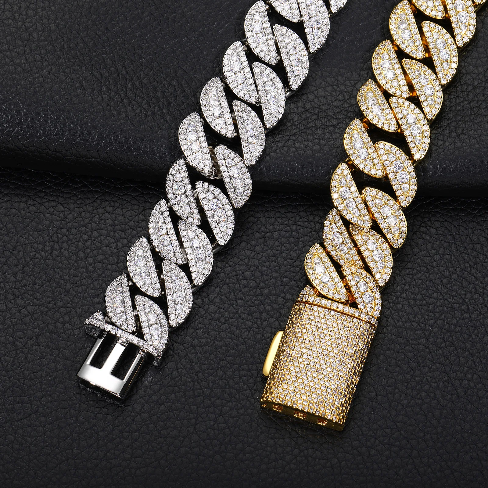 

Europeanand American cross-border 20mm three-row full diamond zircon Cubanchain men's trend personality hip-hop jewelry necklace
