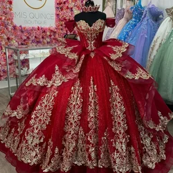 ANGELSBRIDEP Luxury Red Quinceanera Dresses Gold Applique Lace Birthday Prom Party Dress Crystal Beading Ball Gown Customized