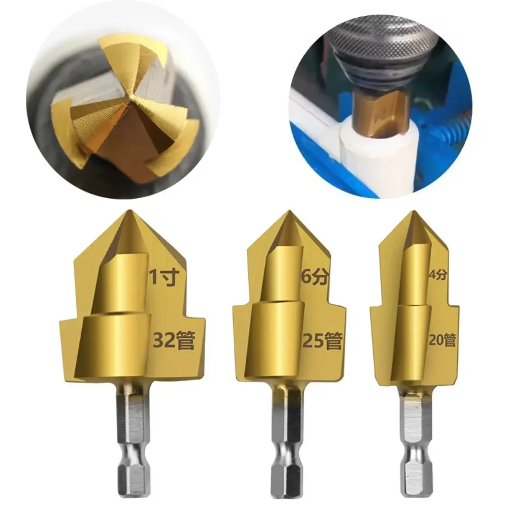 

Upgraded Three Blade PPR Lifting Drill Bit Hexagon Shank 20/25/32mm Stepped Drill Bit Titanium Plated Water Pipe Connection Tool
