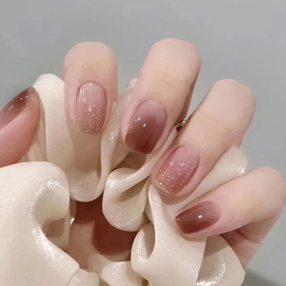 Naked Strip Medium Length Ballet Nail Nude French Gradient Fake Nail Fashionable And Simple Temperament Waterproof Fake Nails