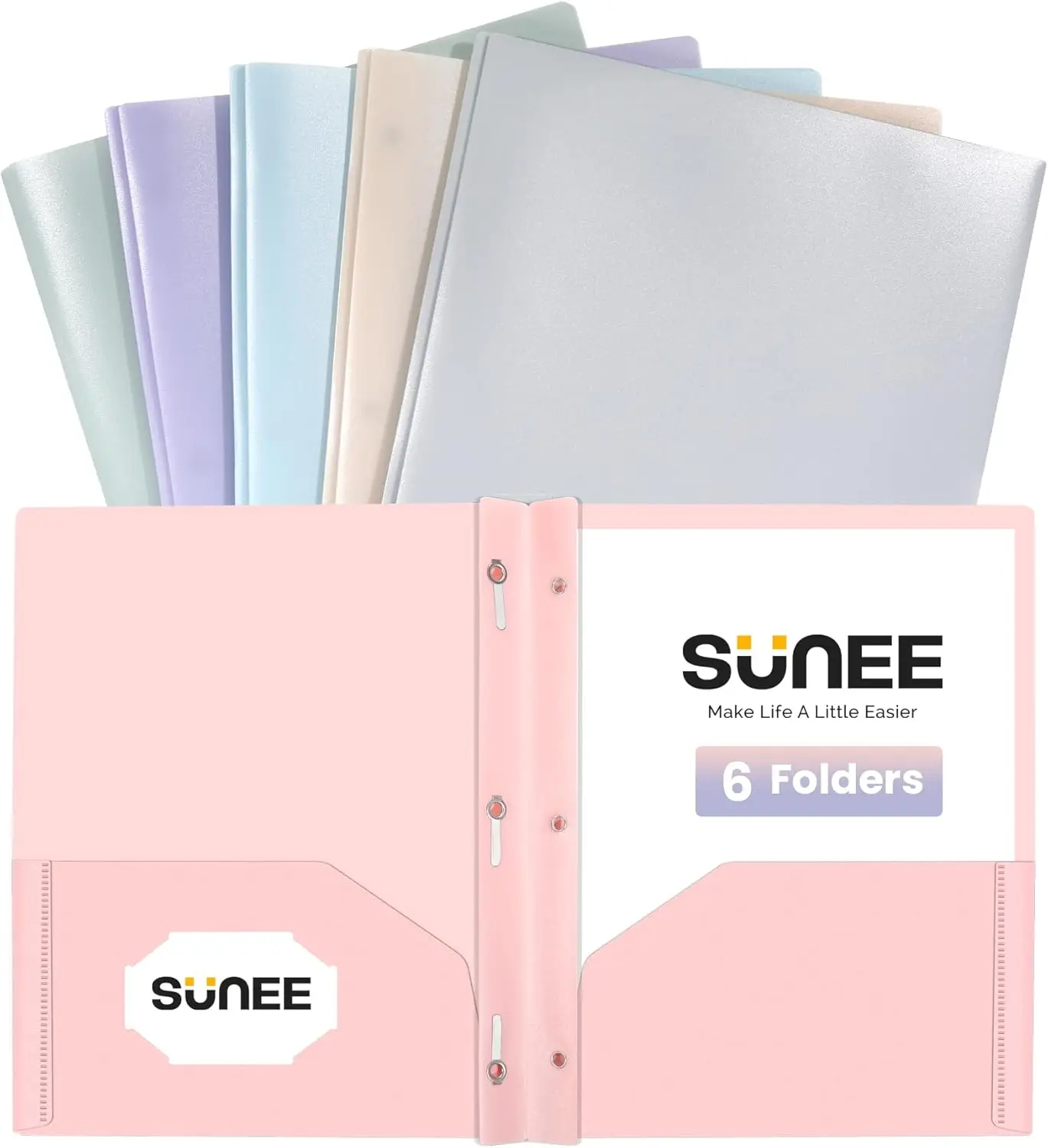 

3-Prong Plastic Folders with Pockets, 6 Pack Pastel Colors, Tear-Resistant for Letter Size Paper