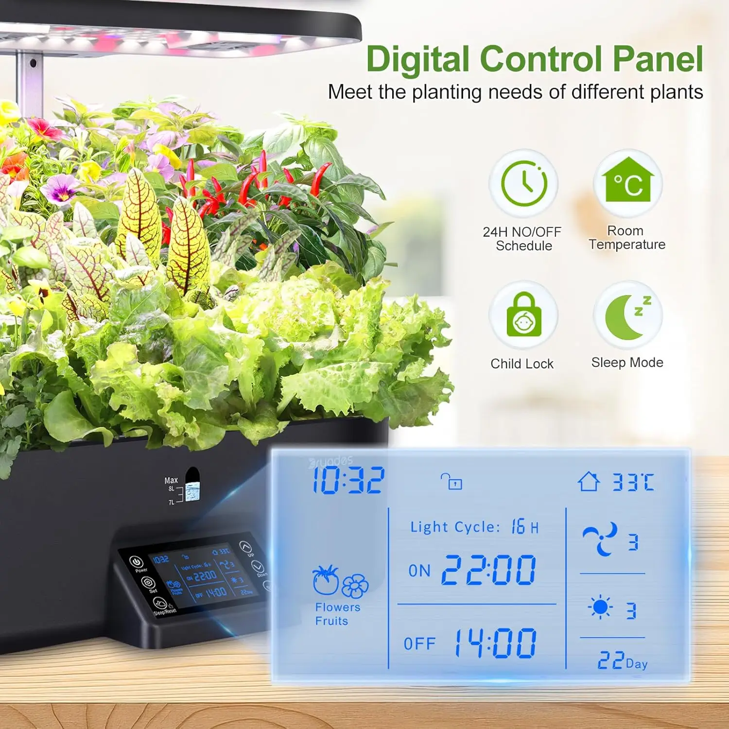 Indoor Gardening: Plastic, Blue, 17 Pods, Dual Fans, 24W Full - Spectrum Light, Smart Panel