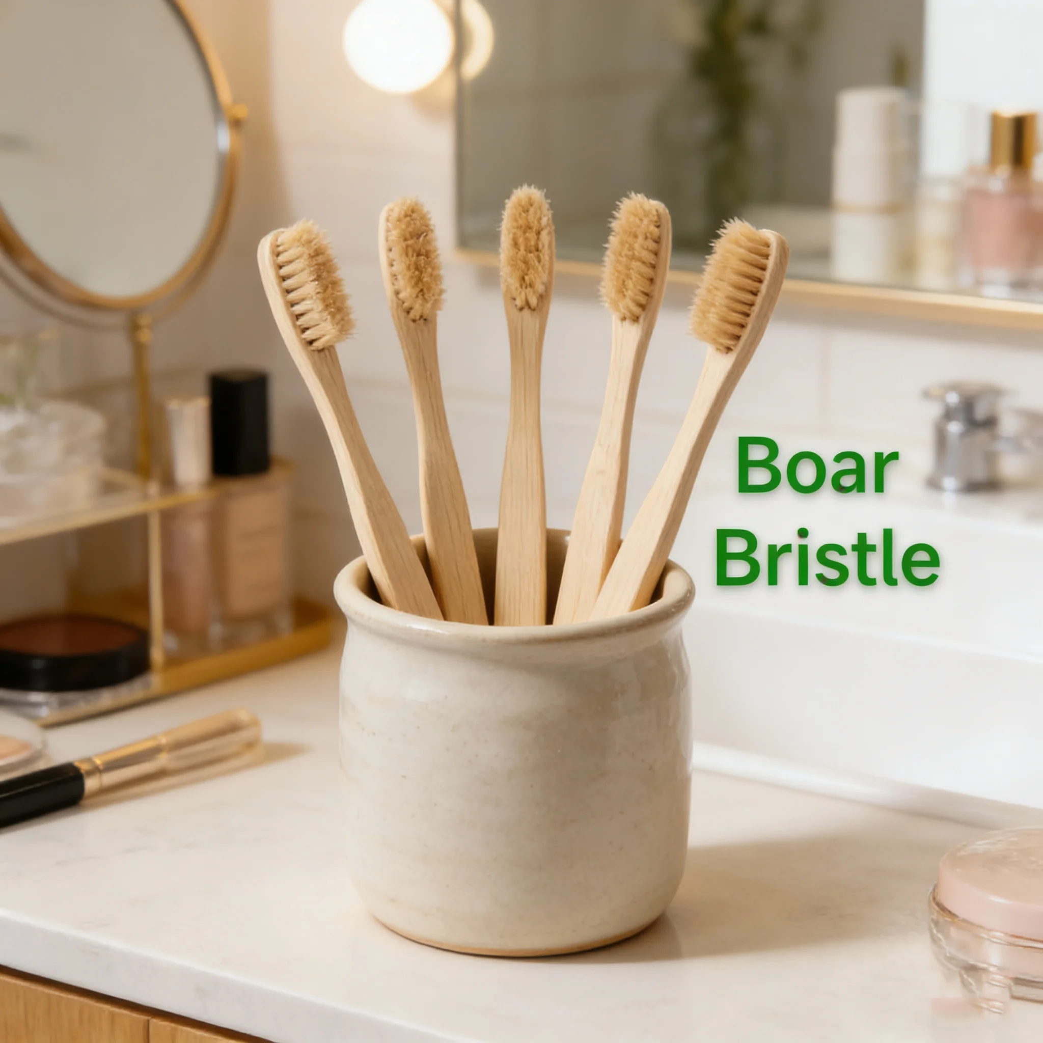 100 Pack Boar Bristle & Bamboo Toothbrush Fully Biodegradable Plastic & Nylon Free Natural Tooth Brushes Oral Care Tool