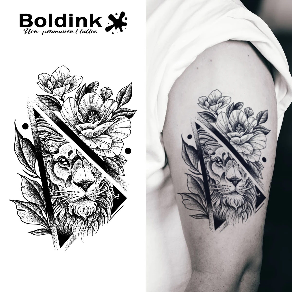 

Непостоянная технология татуировки Boldink: дизайн в стиле льва в зеркале, иллюстрациях, водонепроницаемая татуировка на 1-2 недели.
