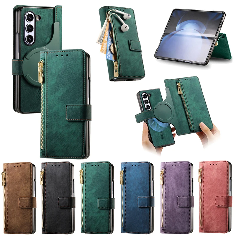 

Чехол Magsafe для Samsung Galaxy Z Fold 7 6 5 4 3 Fold7 Fold6 Fold5 Fold4 Магнитный 2 в 1 Кошелек для карт из искусственной кожи с откидной крышкой для телефона