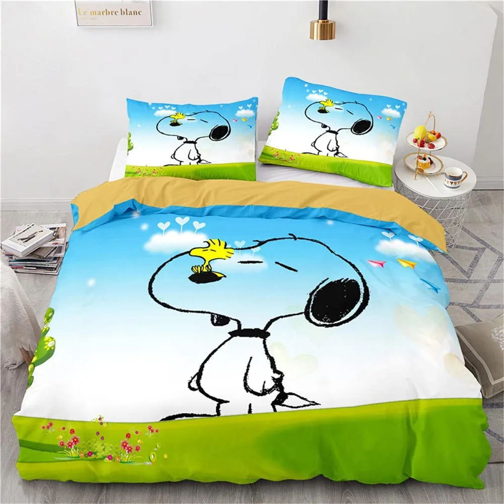 Snoopy Cartoon Bedding Set,Bed Cover King Size,Cute Printed Anime Bed Cover,3D Children Bedding Set