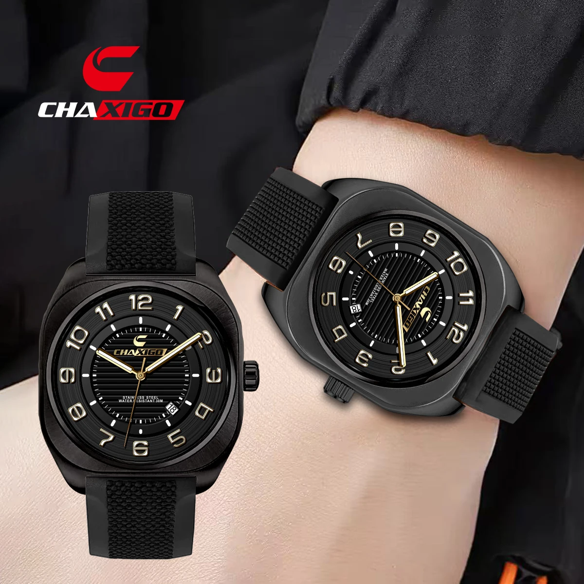 

CHAXIGO Men's Outdoor Sports Silicone Strap Watch, 38mm Case, Lightweight 69g, Luminous Display, 30m Water Resistance