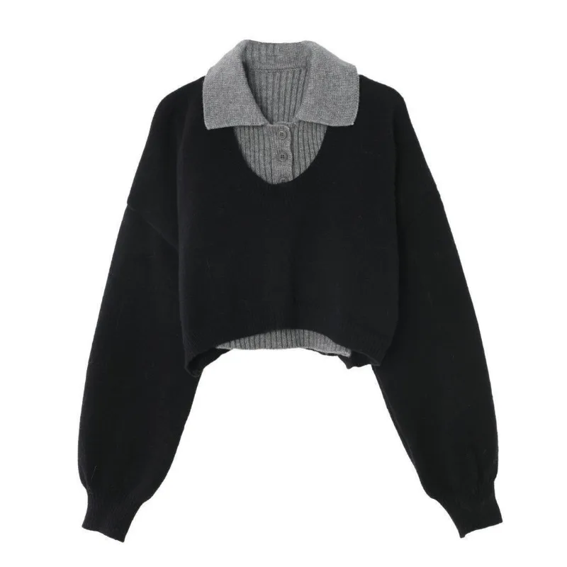 Women's Korean Autumn Winter Graceful Black Overcoat Sweater Pleated Skirts 1 or Three Piece Set Lady Long Jacket Skirt Outfits view 3