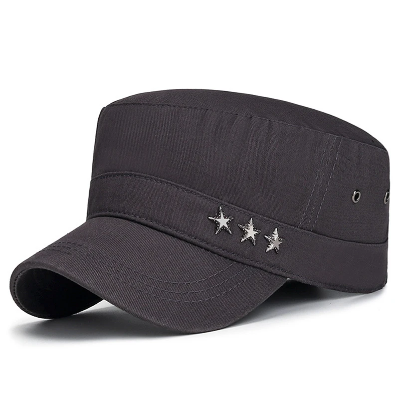 2023 Men\'s Star Label Military Cap Fashion Classic Cotton Flat Caps Outdoor Sun Protection Casual Hat Retro Army Cadet Style Hat