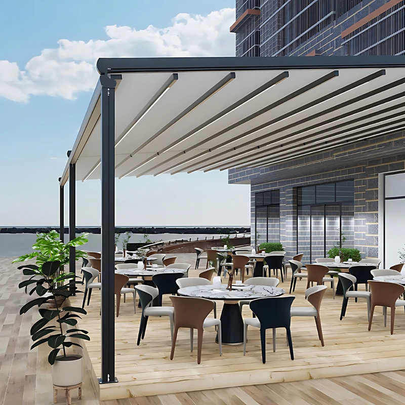 Electric Retractable Folding Canopy - Outdoor Courtyard Rain/Sun Shelter