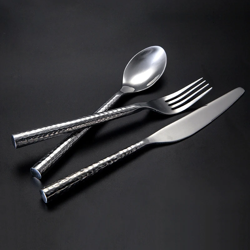 Kitchen Tableware Cutlery Set Silver Hammered Stainless Steel Luxury Dinnerware Fork Spoon Knife Western Dinner Set Gold