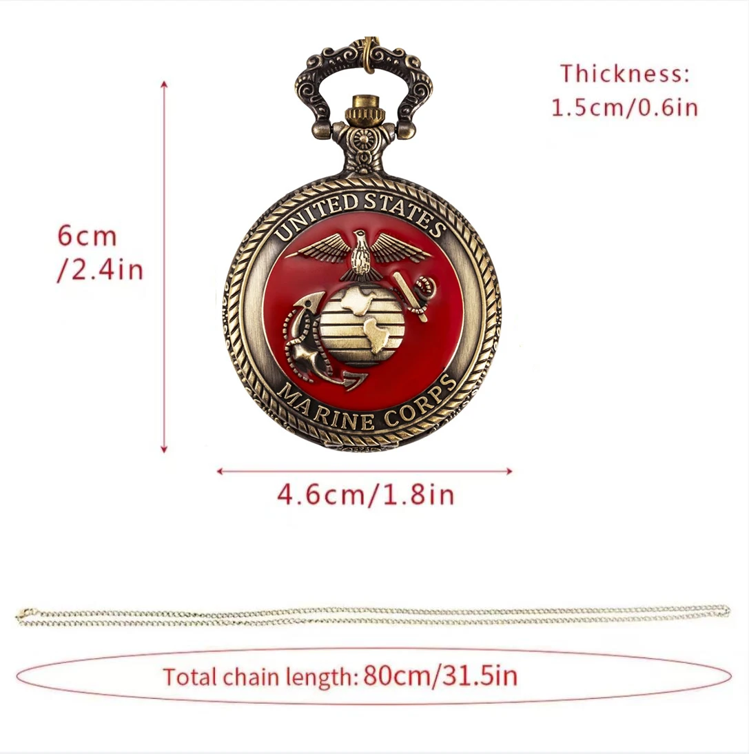 Vintage US Marine Corps Themed Quartz Pocket Watch Souvenir Special Gift For Men Necklace Clock