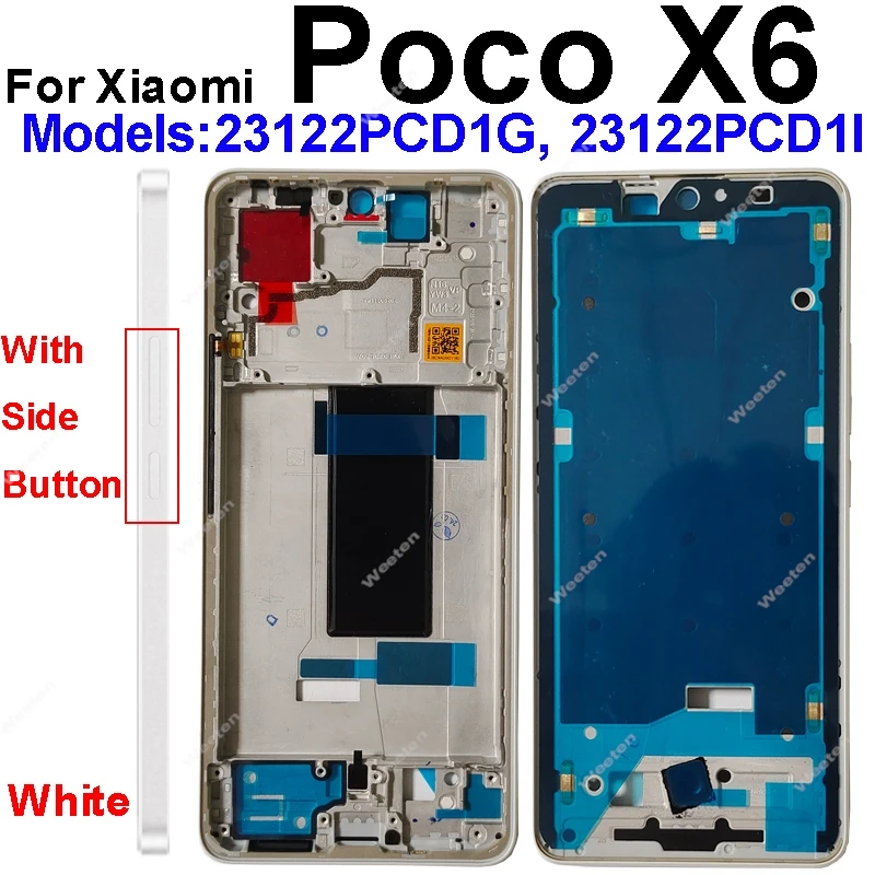 For Xiaomi Poco X6 Middle Housing Back Cover Housing Front Frame Chassis with Power Volume Side Buttons Replacement Repair Parts