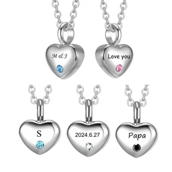 Fashion Small Heart Cremation Urn Necklace for Ashes Stainless Steel Crystal Memorial Ash Pendant Keepsake Jewelry