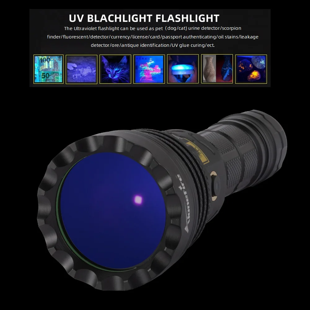 Alonefire SV52 365 LED UV Flashlight Ultraviolet Torch By 26650 Battery for Urine Detector Cat Pet Stains Scorpion Currency