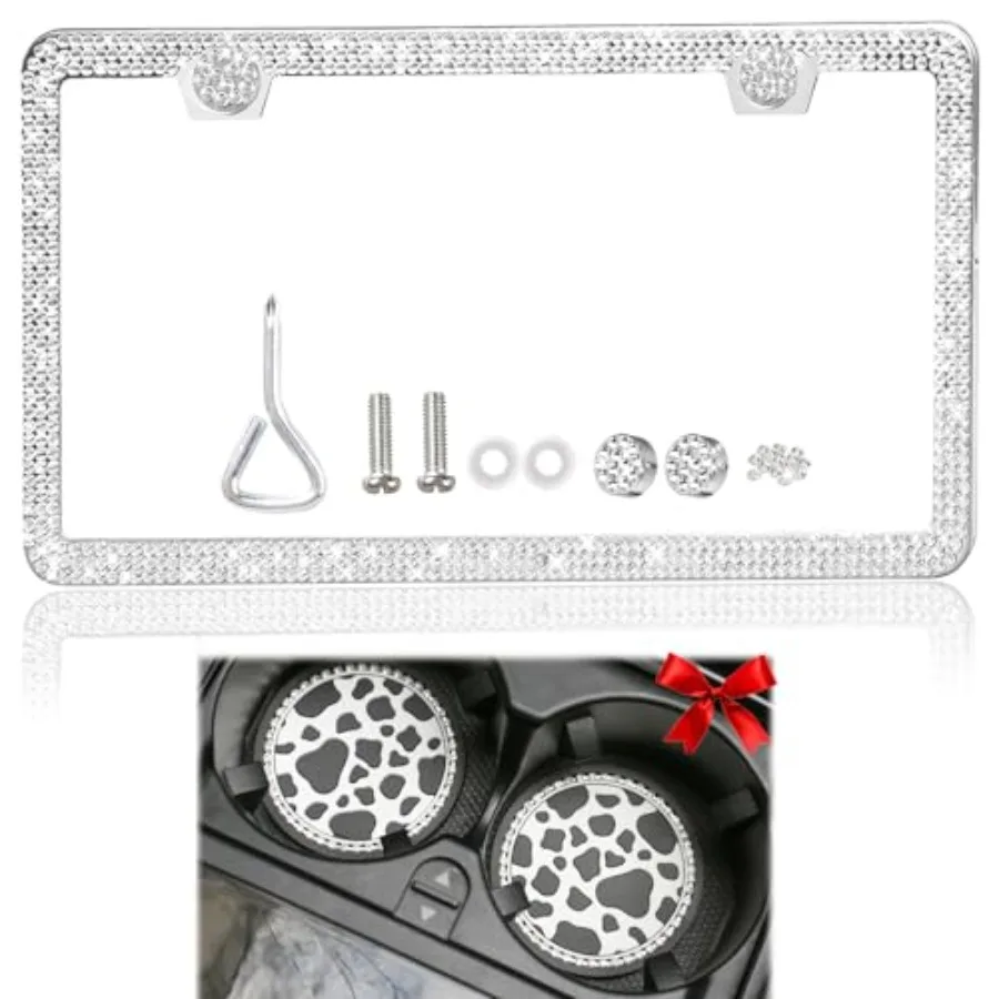 

Bling License Plate Frames for Women 1 Pack Sparkly Stainless Steel License Plate Frame Rhinestone Diamond Glitter Bedazzled Sp