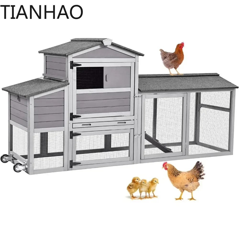 A 80in Chicken Coop Mobile Hen House Outdoor Wooden Poultry Cage With Wheels Nesting Box Run Farm Equipment Door Pet