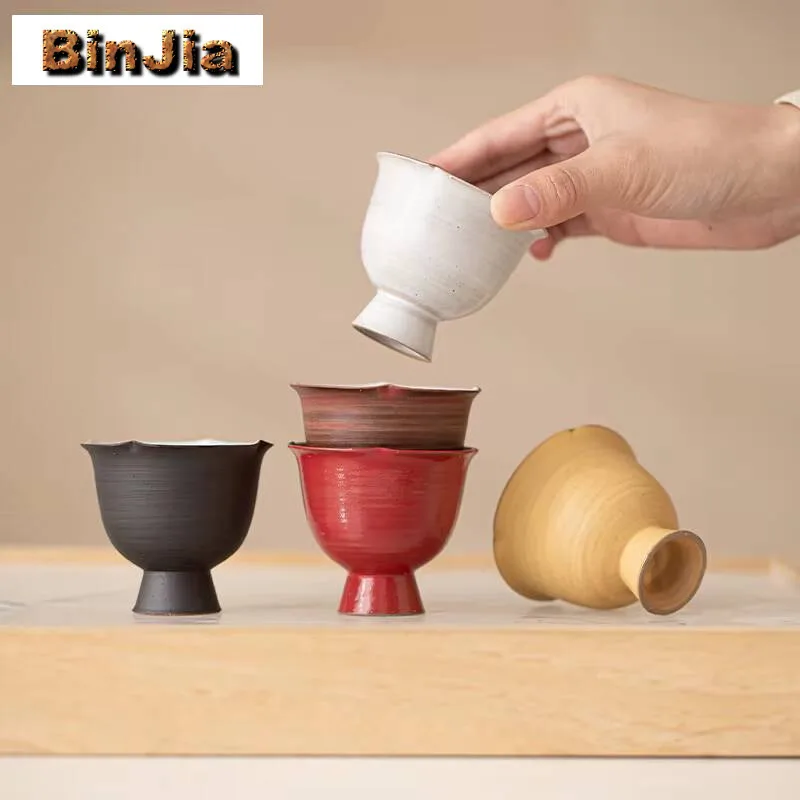 80ML Boutique Powder Yin Fen Ceramic Teacup Petal Mouth High Foot Cup Personal Master Special Tasting Te Amug Kung Fu Teaset