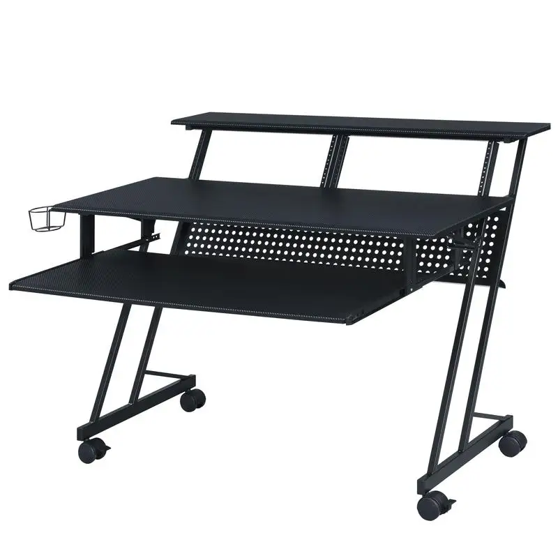 

Black Music Studio Desk with Keyboard Tray and Storage Shelves