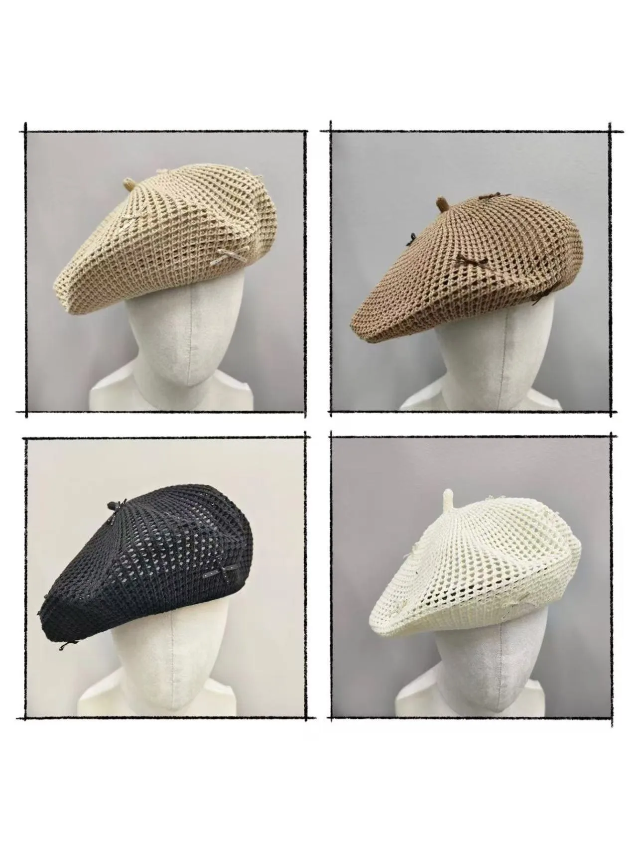 2026 New Hollowed Out Woven Restore Ancient Ways Tidal Current Beret Woman's Handmade Crochet Grass Woven Bandwagon Artist Hats