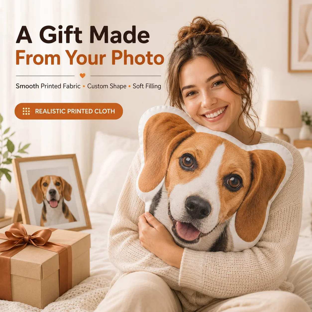 Personalized Animal Shaped Pillow Custom Pet Photo DIY All-Over Double-Sided Print Plush Cushion for Sofa Chair Bedroom Car Gift