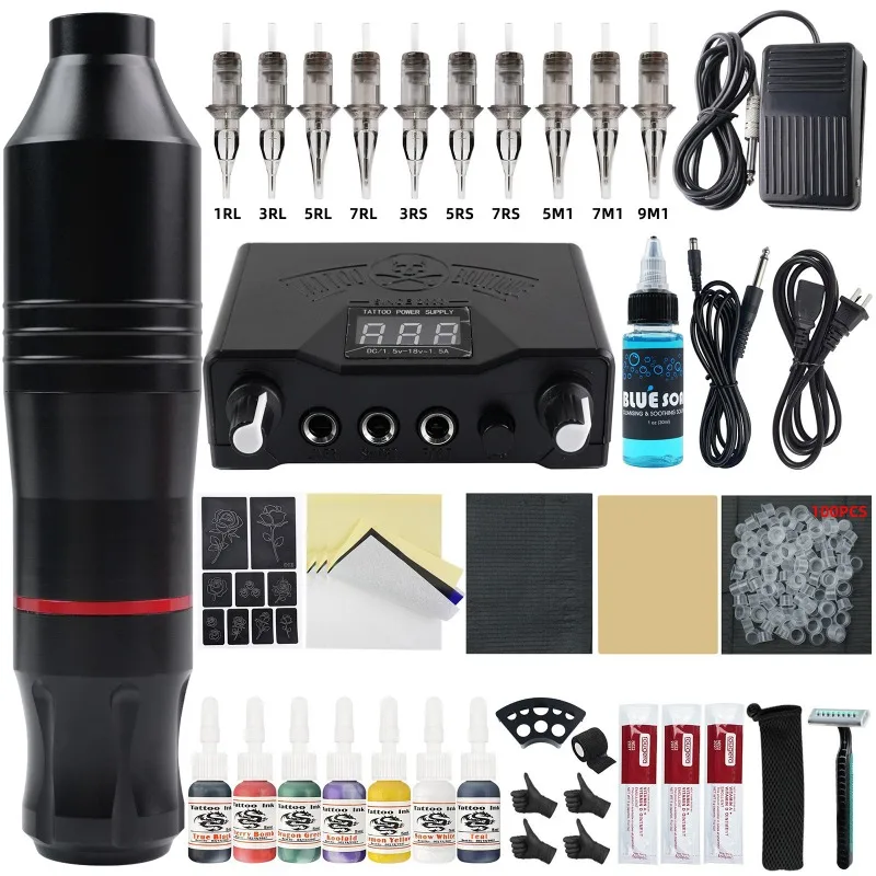 Beginners Tattoo Full Kit Long Lasting Tattoos Machine Complete Kits Professional Permanent Makeup Devices Man Tattoo Equipment