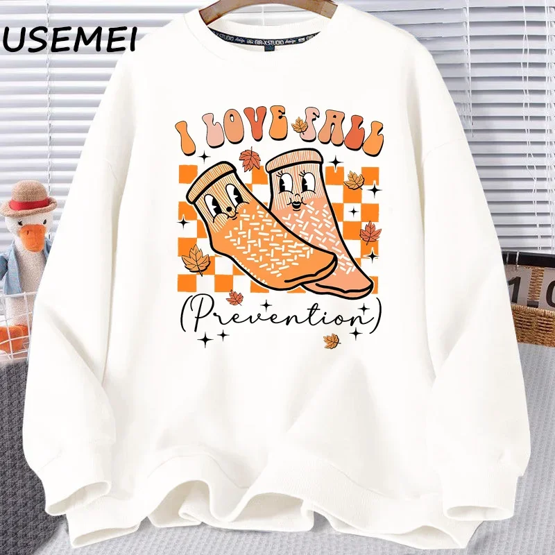 Retro I Love Fall Prevention Thanksgiving Nurse Graphic Sweatshirt Pullover Long Sleeve Halloween Harajuku Hoodies Woman