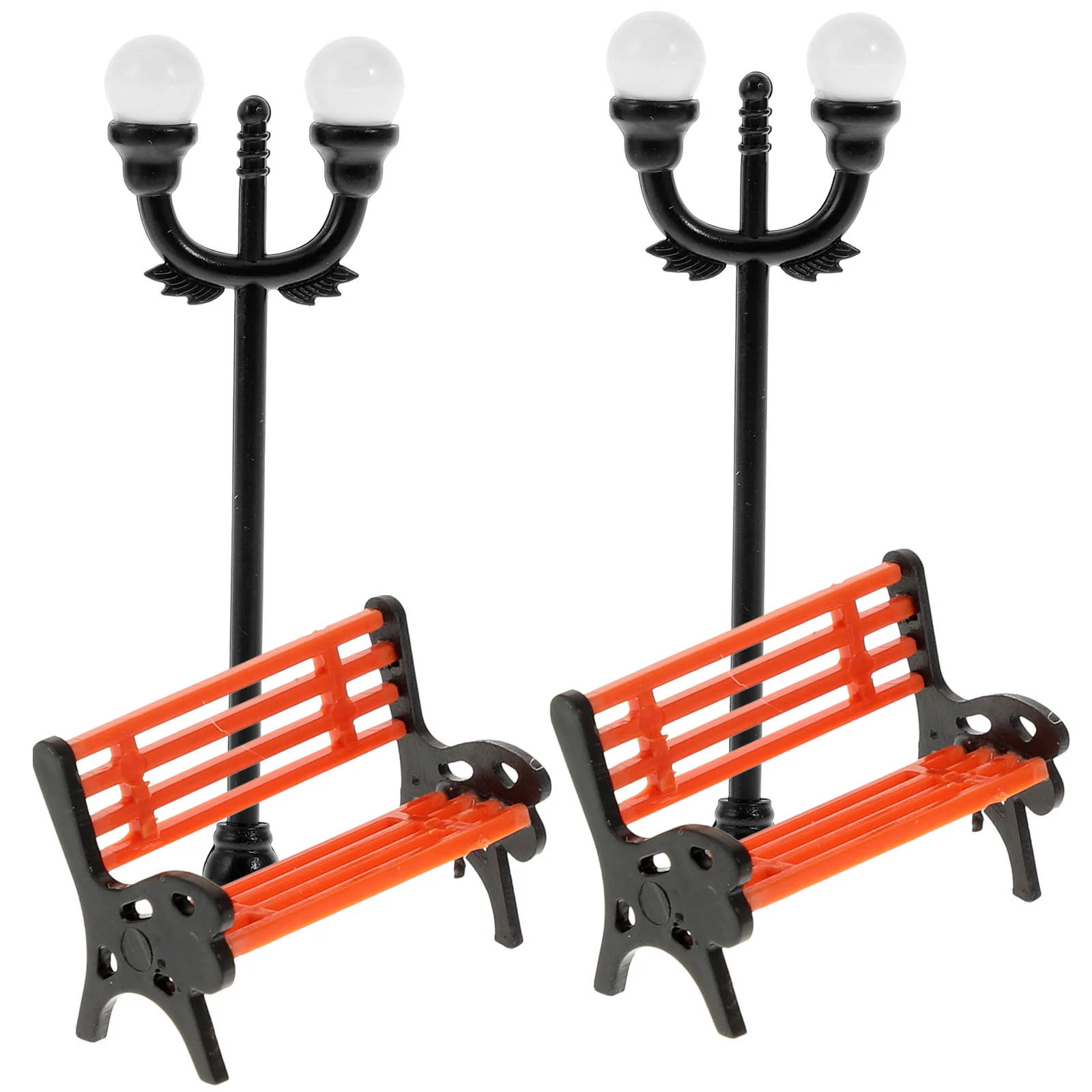 2 Sets Mini Park Chair Road Ornament Toy Plastic House Furniture Chairs Long Funny Benches Miniature Street Light Post