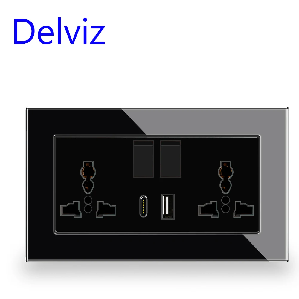 Delviz Wall Type C USB Socket, 1A1C Charger Port Panel, Switch control UK Standard Power Outlet, Universal Electric plug Socket image 3
