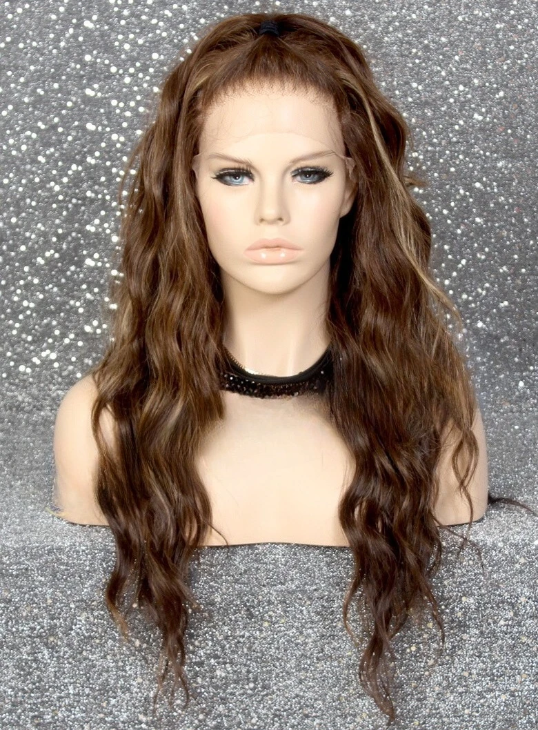 

FREE PARTBlend Lace Front Wig Wavy Caramel Brown Mix Heat OK WBABY