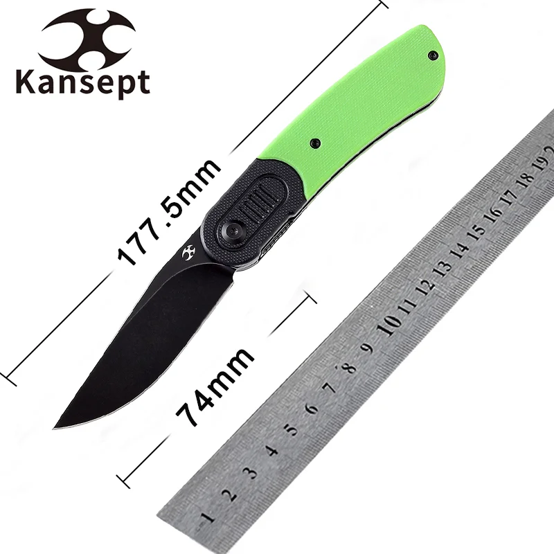 

Kansept Reverie T2025B2 Folding Knives Black Stonewashed 154CM with Black and Green G10 Handle for Camping Hunting EDC Carry