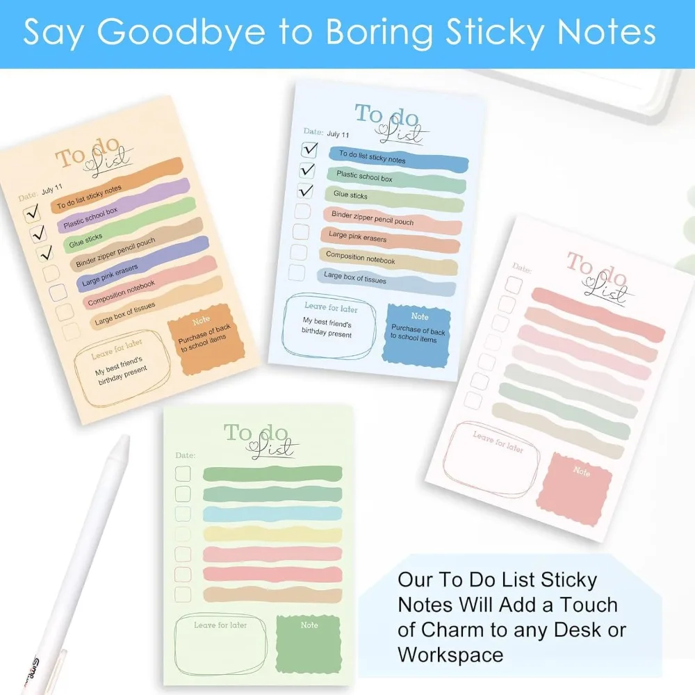 Picture 4: 4pcs Cute To Do List Notepad Daily Planner Checklist Pad Kawaii Pastel Stationery for Office School Tasks Notes Organization