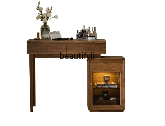 

Nordic Solid Wood Dresser Desk Integrated Retractable Modern Simple Retro Bedroom Small Apartment Makeup Table