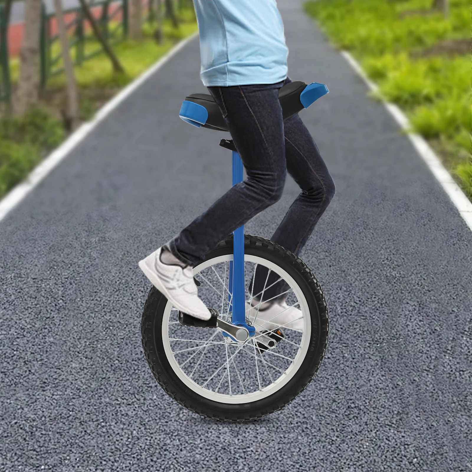 دراجة أحادية قابلة للتعديل باللون الأزرق، دراجة قوية بعجلة واحدة لركوب الدراجات في الهواء الطلق، سهلة التوازن والمناورة