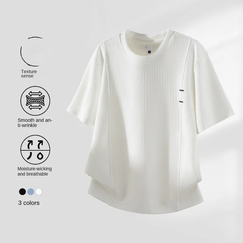 

T Shirt for Man Summer New Embroidery Texture Breathable Round Neck Short Sleeve T-shirt