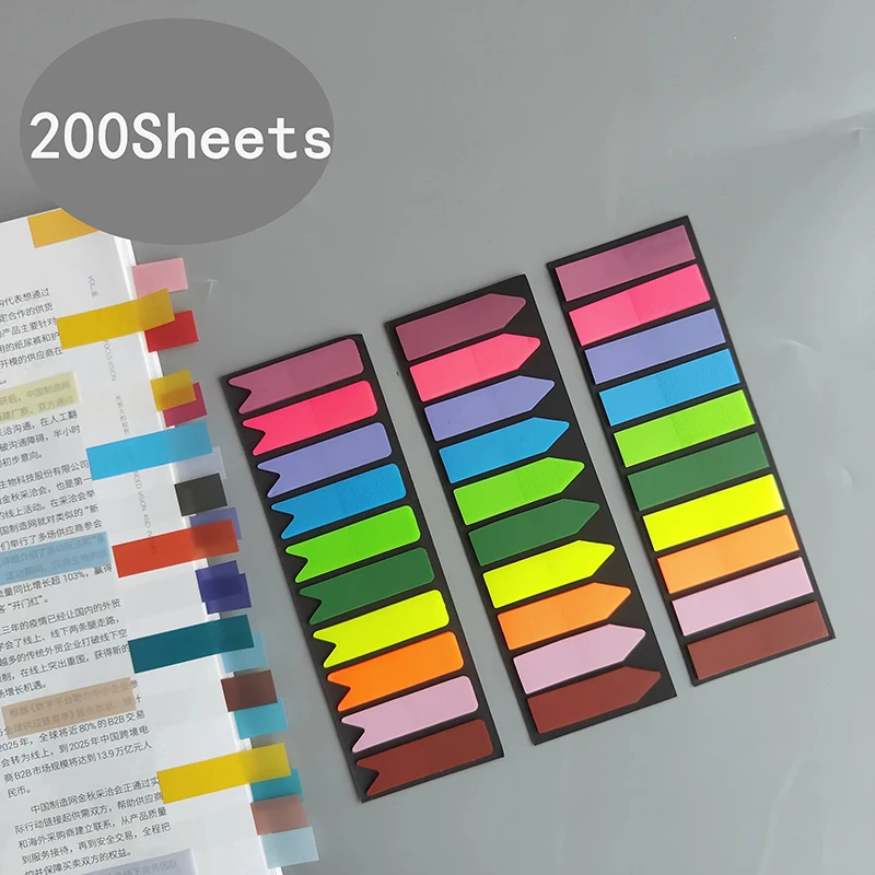 200sheets Color Transparent Sticky Notes Tab Self-Adhesive Posted It Clear Office School Annotation Books Page Marker Stationery