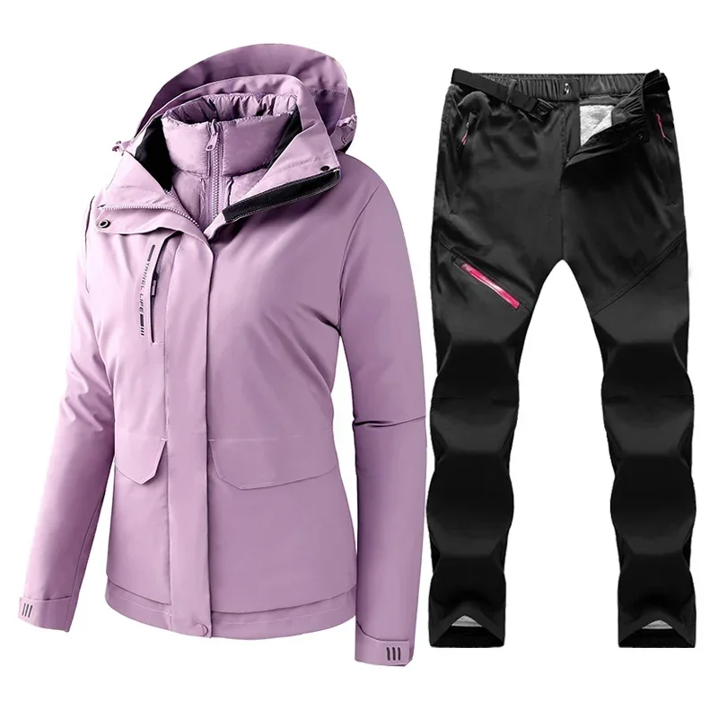 Winter Women's Ski Suit Warm Windproof Waterproof Outdoor Snow Down Jacket And Fleece Pants Female Ski Snowboard Jacket Brand