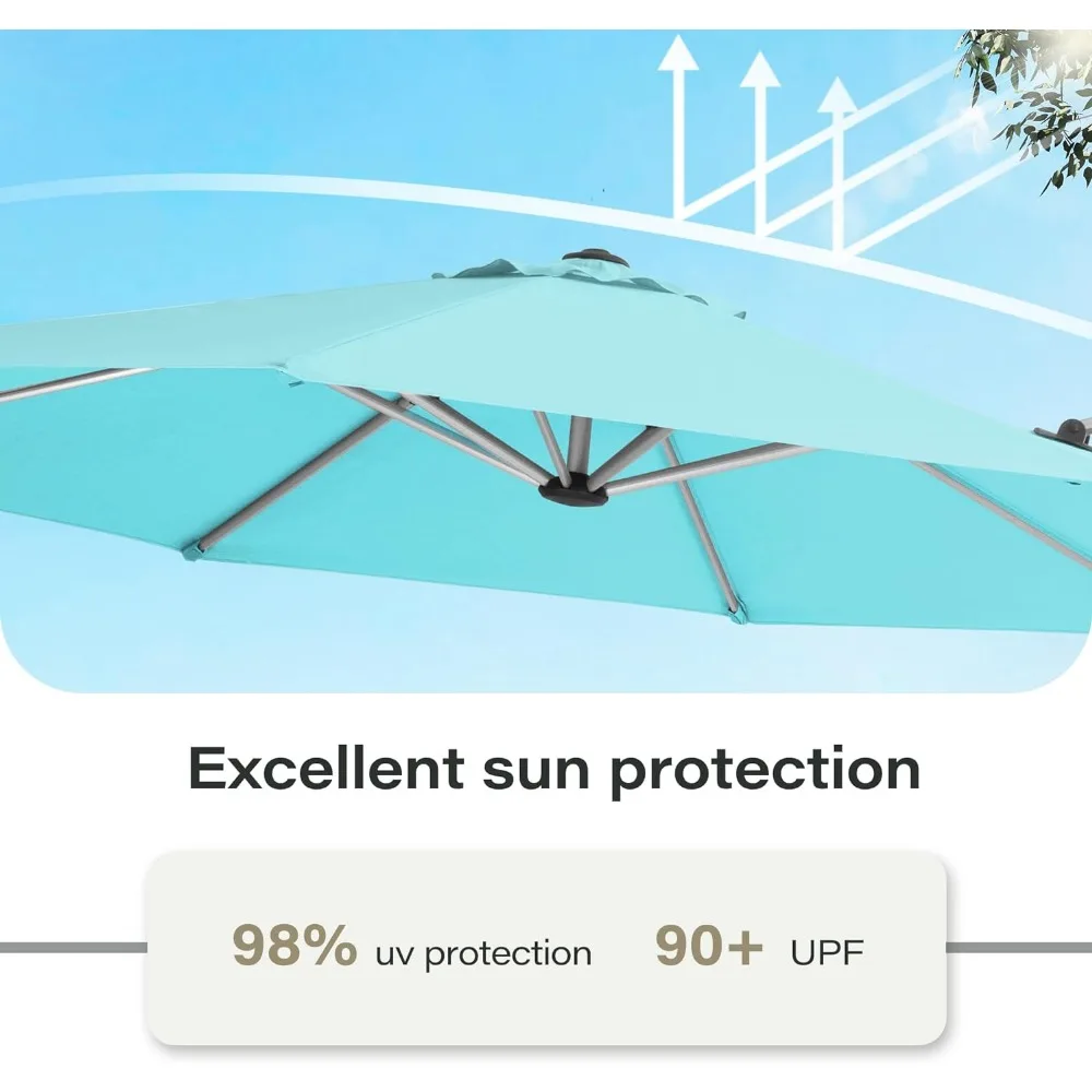 Outdoor Patio Umbrella with Solar Light, 10ft, Windproof, for Garden, Deck, Lawn, Large Cantilevered Sun Shade Umbrella