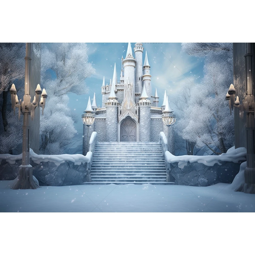 Winter Castle Backdrop Ice Forzen World Winter Wonderland Party Decorations Supplies Snow Happy Birthday Photography Background