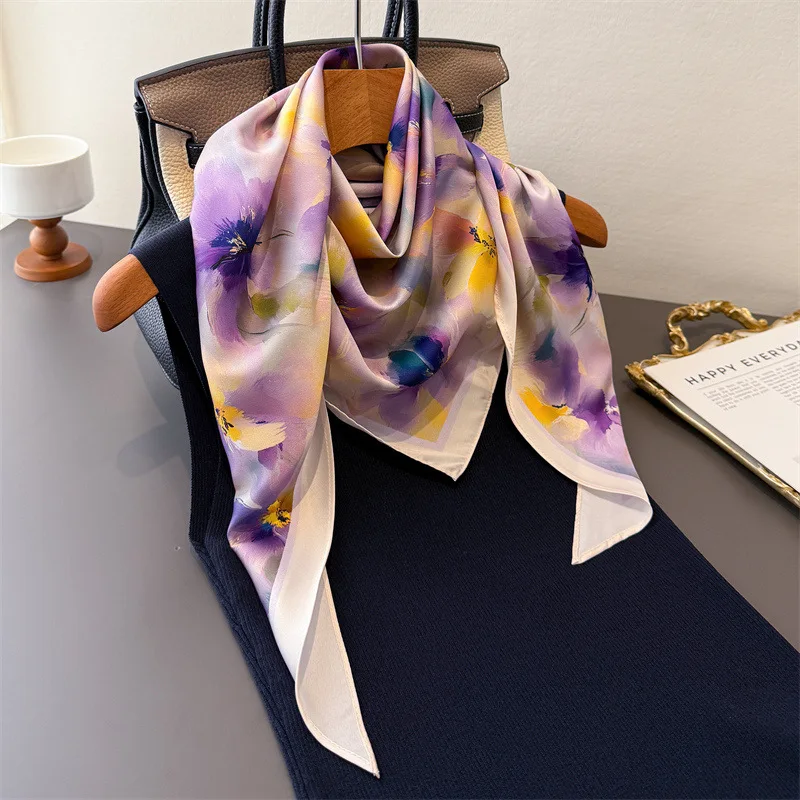 

Hijab Print Scarf Silk Luxury Female Shawls Wraps Headscarf Neckerchief Bandanas Ribbon Hair Bands Designer Foulards Femme