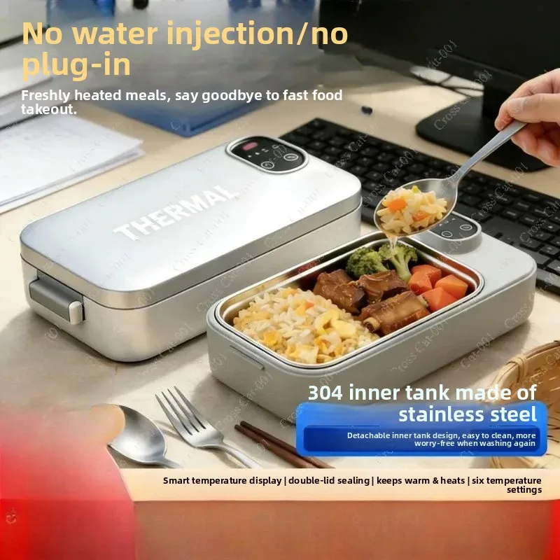 Heating Lunch Box No Water Needed USB Rechargeable Heated Food Warmer Digital Timing Multi Temp Control Leakproof Heat Box Ofice