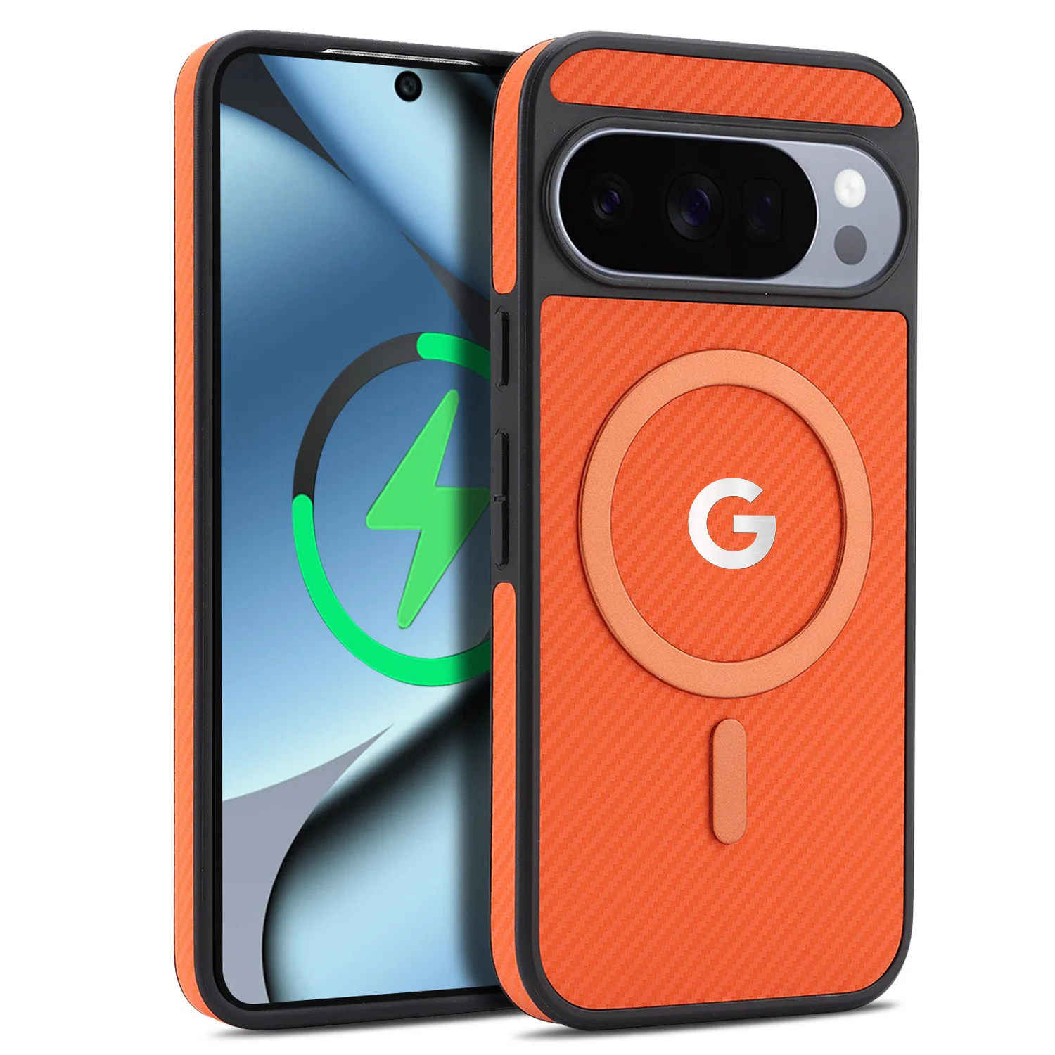 Hochwertige Handyhülle aus Kohlefaser-Texturleder für Google Pixel 10 9 ProXL 10A 9A, kompatibel mit MagSafe Wireless Charger, stoßfeste Abdeckung. – Detail 13