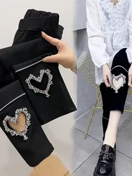 Summer stretch jeans for women slim fit 2024 New fashionable hollow out love for outerwear leggings straight leg casual pants