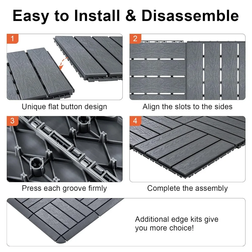 36 Pack Interlocking Deck Tiles with 24 Transition Edge Kits 11.8