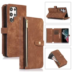 Zipper Wallet Flip Leather Cover For Samsung Galaxy S25 S24 S23 Ultra S22 S21 FE S20 Plus 5G Note 20 10 + Multi Card Case Coque