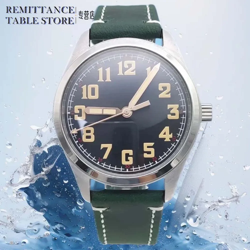 

40mm Classic Vintage Men's Watch, NH35 Automatic Movement, Dark Green Leather Strap, C3 Night Glow Watch