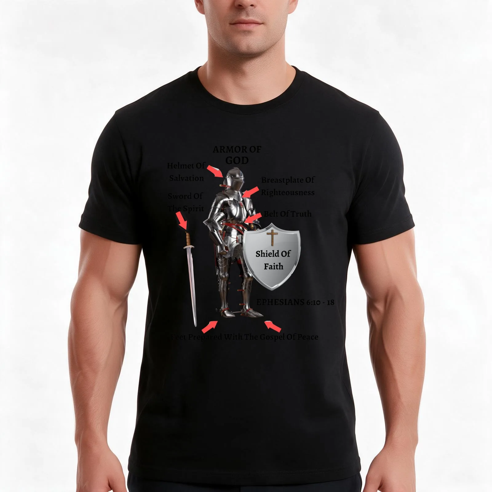 The Armor Of GOD T-Shirt, Summer Casual Cotton Tee, Oversized Streetwear Tops, Vintage Graphic Print, Loose Fit Short Sleeve