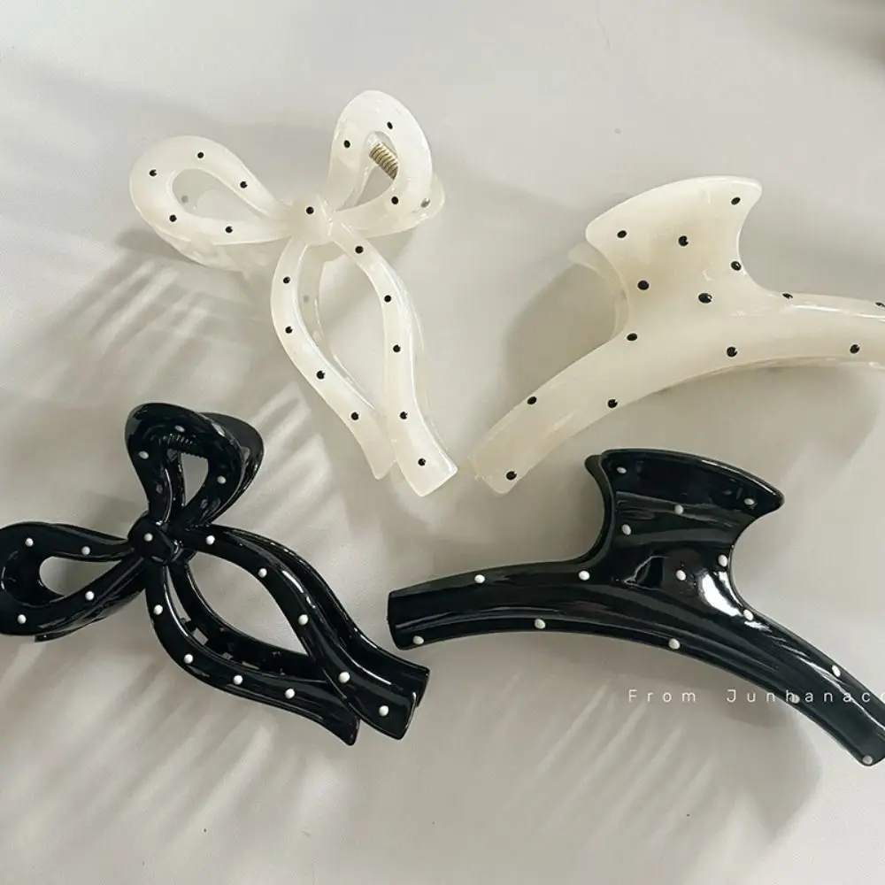 Fashion Bowknot Bow Hair Claw Acrylic Grab Clip Polka Dot Hair Clip Large Shark Clip Headwear Big Hair Claw Daily